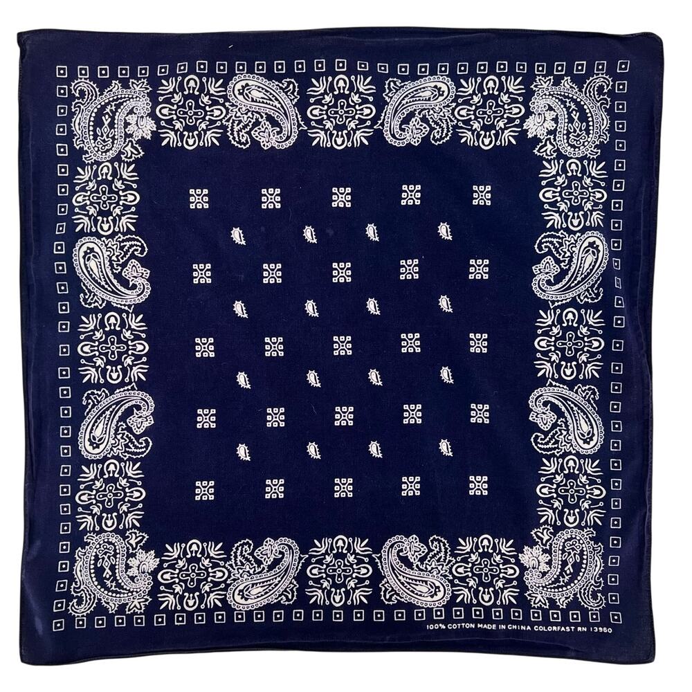 80s Vintage Navy Blue Paisley Bandana 1980s Western Cowboy
